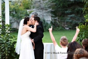 Best wedding kiss by bride and groom at the Briarhurst
